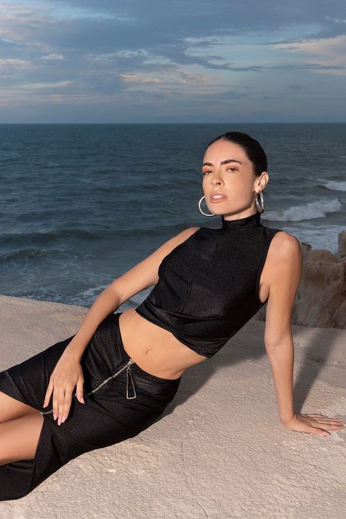 SAIA LONGA ZIPER FRONTAL GLOSS PRETO