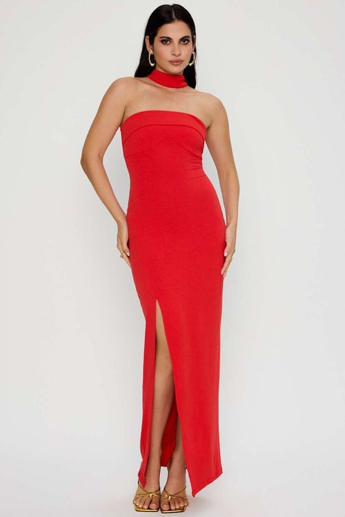 VESTIDO JUSTO GOLA MAXI POWER VERMELHO