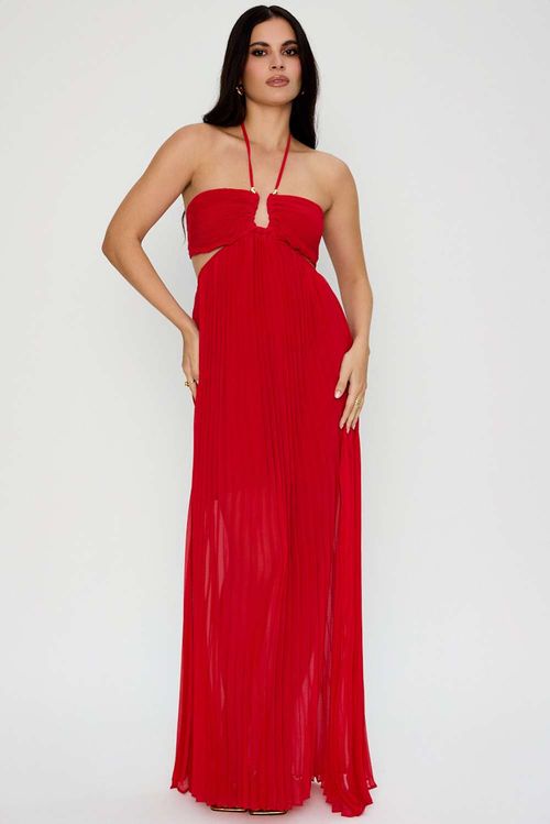 VESTIDO LONGO PLISSADO HOLIDAY VERMELHO