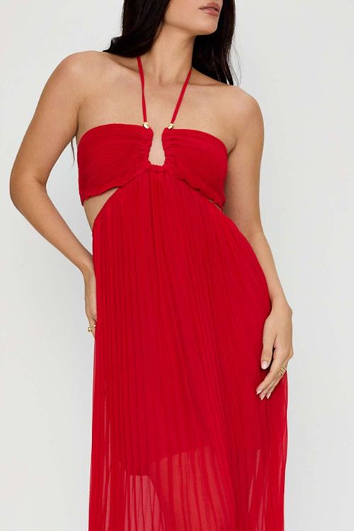VESTIDO LONGO PLISSADO HOLIDAY VERMELHO